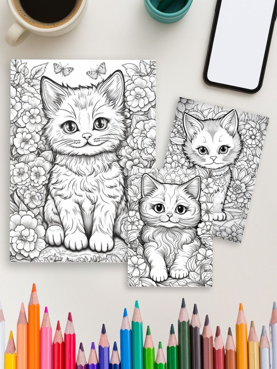 Mini Meows – 70 Cute Small Cat Coloring Pages gallery image 2