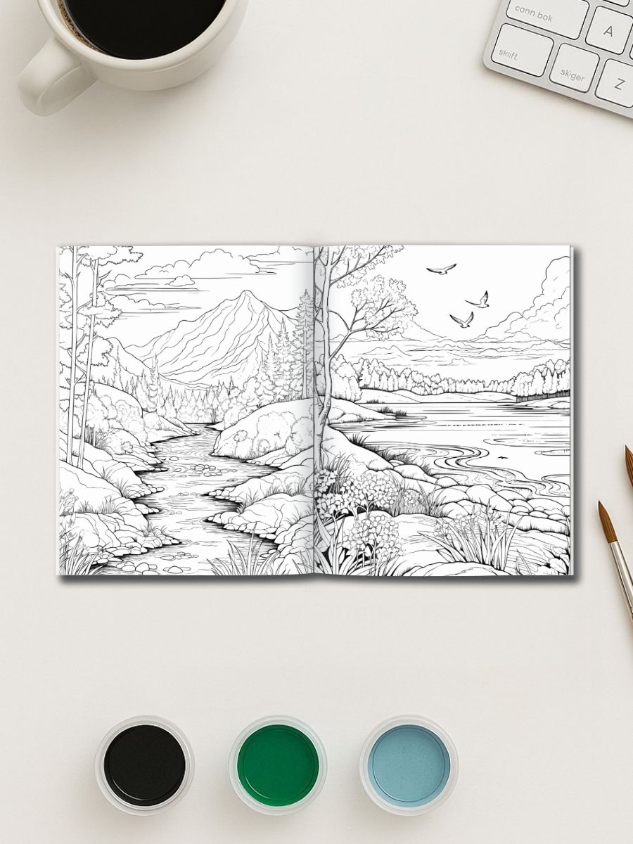 Nature Escapes – 50 Scenic Landscape Coloring Pages gallery image 1