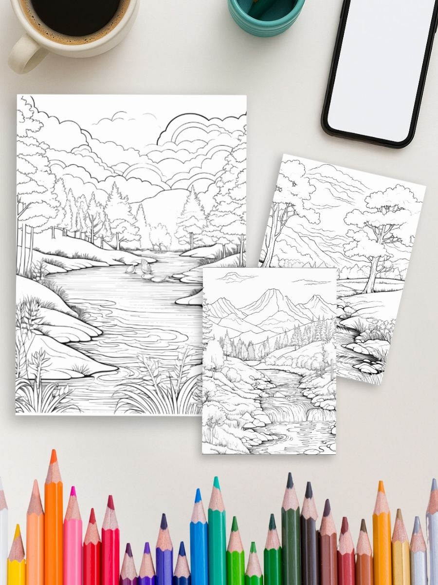 Nature Escapes – 50 Scenic Landscape Coloring Pages gallery image 2