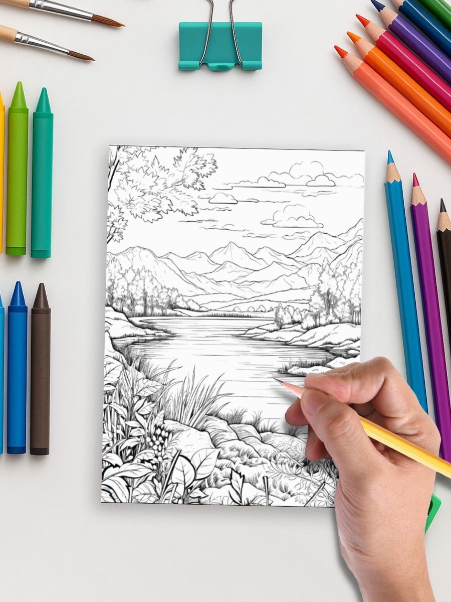 Nature Escapes – 50 Scenic Landscape Coloring Pages gallery image 3