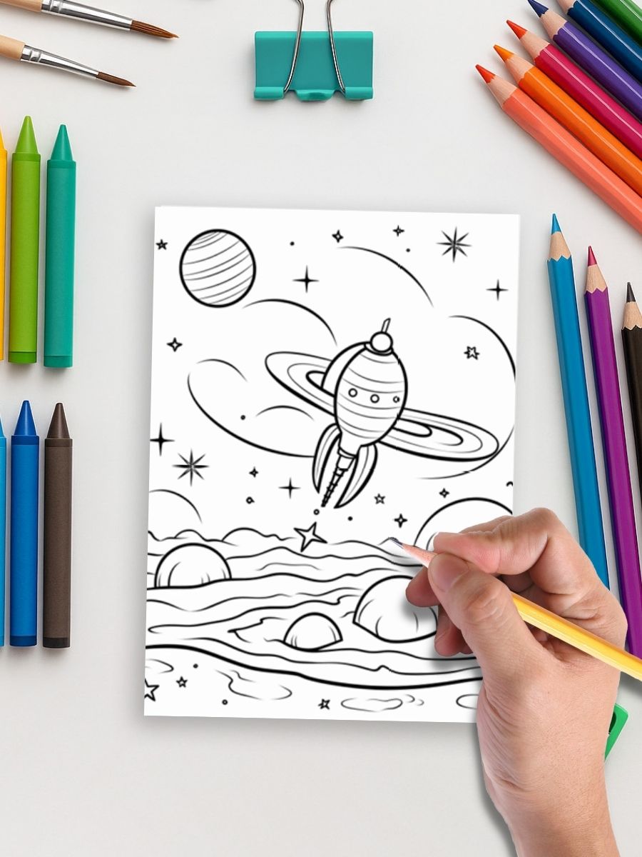 Cosmic Adventures – 155 Space Coloring Pages gallery image 1