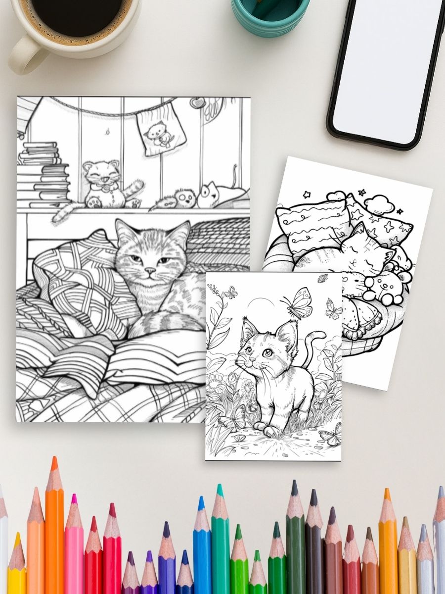 Purrfectly Kawaii – 160 Cute Cat Coloring Pages gallery image 2